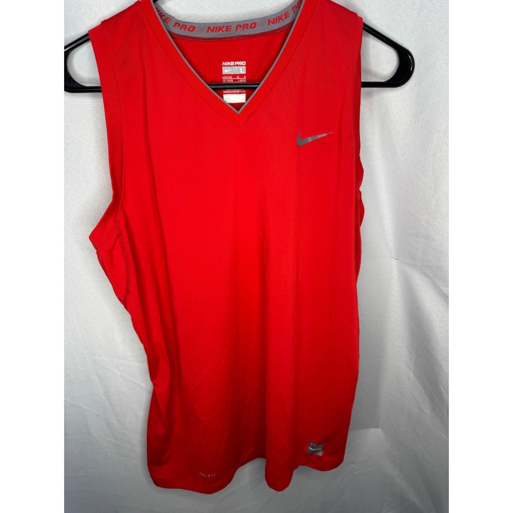 Nike Pro Dri-FIT Sleeveless V-Neck Training Shirt Red youth Large Athletic Top